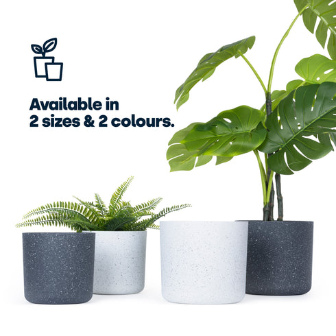 22cm Round Sandstone Plastic Plant Pot White - Set of 2